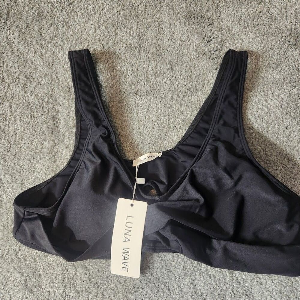 Luna Wave Womens Swim Top Size XL BLack Nylon Spandex